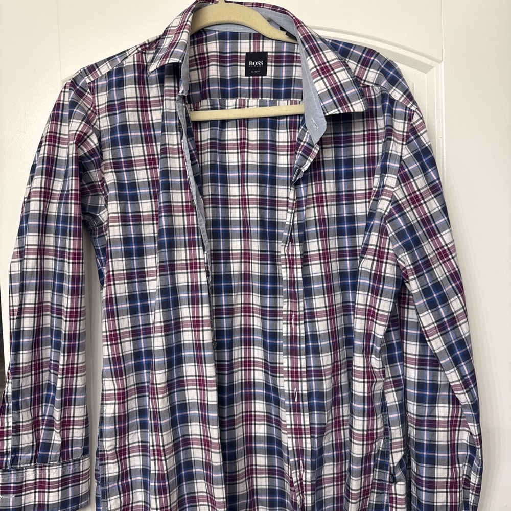 BOSS Men's Plaid Shirt - Blue and Red